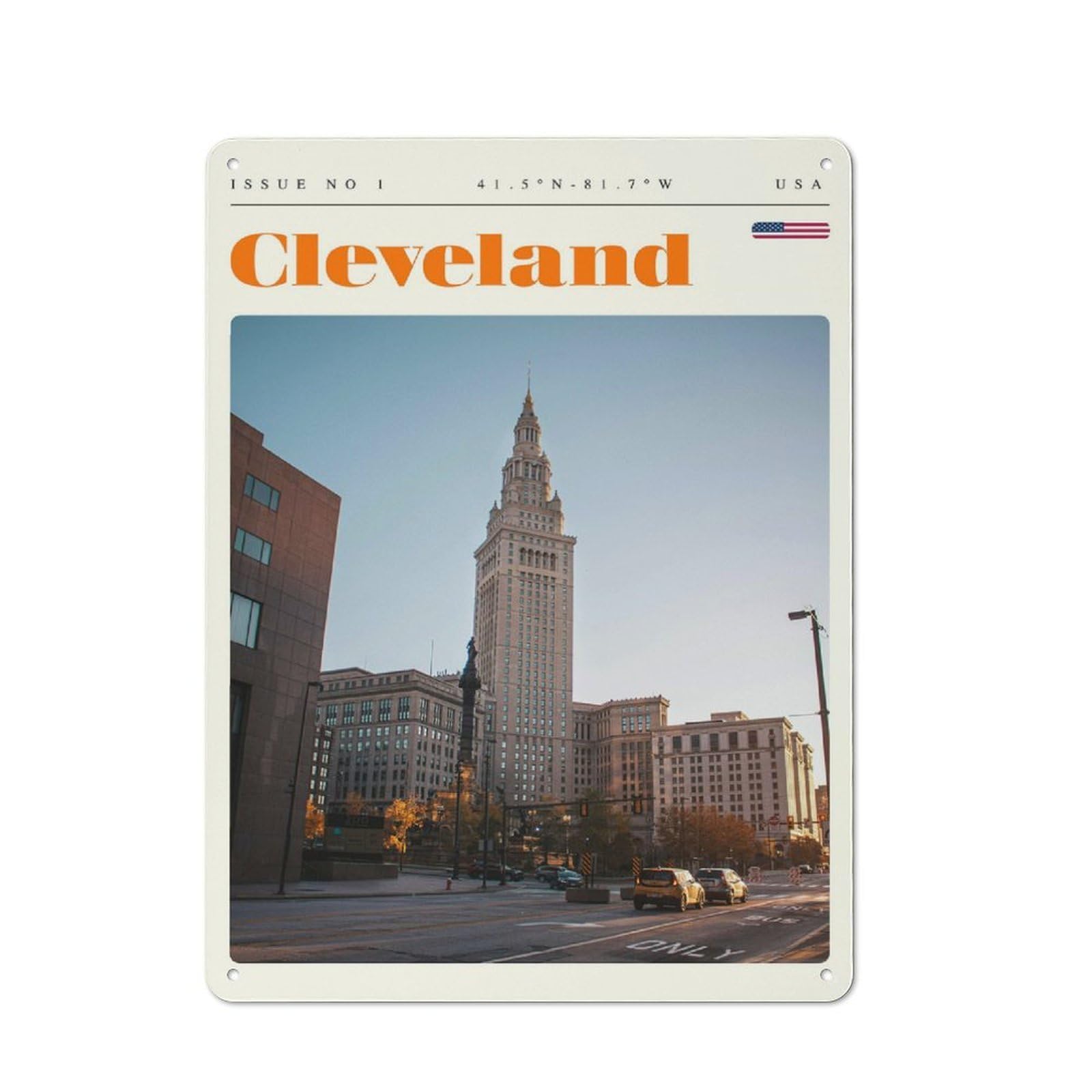 Junmoney Style-6 Creative Cleveland Ohio Skyline Travel Art Metal Desk Wall Sign 40X30cm, Study Room Decor For Home Office, Reading Corner Or Bedroom