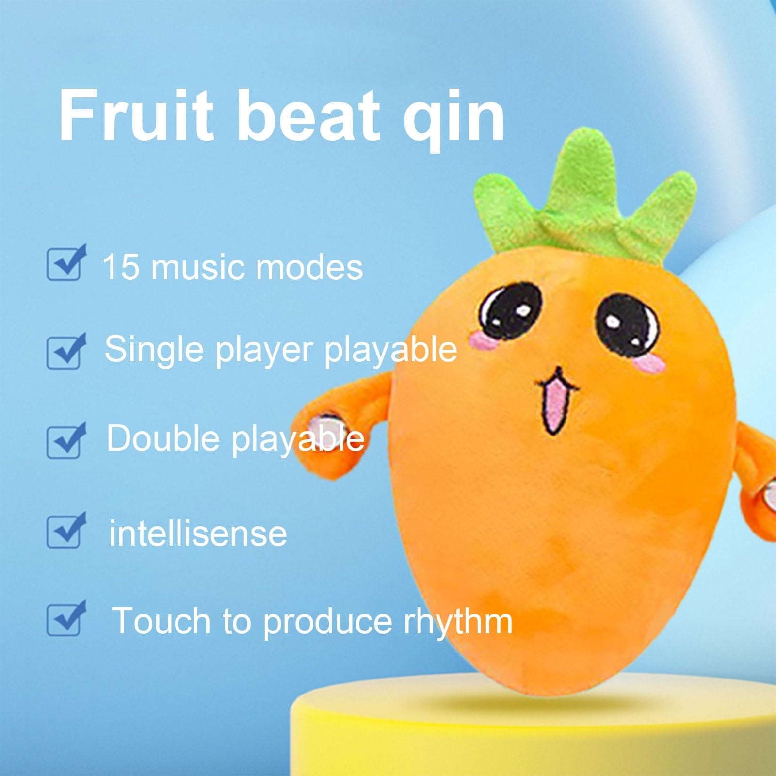 Muñeca Interactiva con Sensor Musical, Muñeca de Peluche en Forma de Fruta con Interacción Feliz Sensible al Tacto y Sonido Enriquecido, 3 Modos, Peluche de Latido con Sensor de Fruta(Yellow)