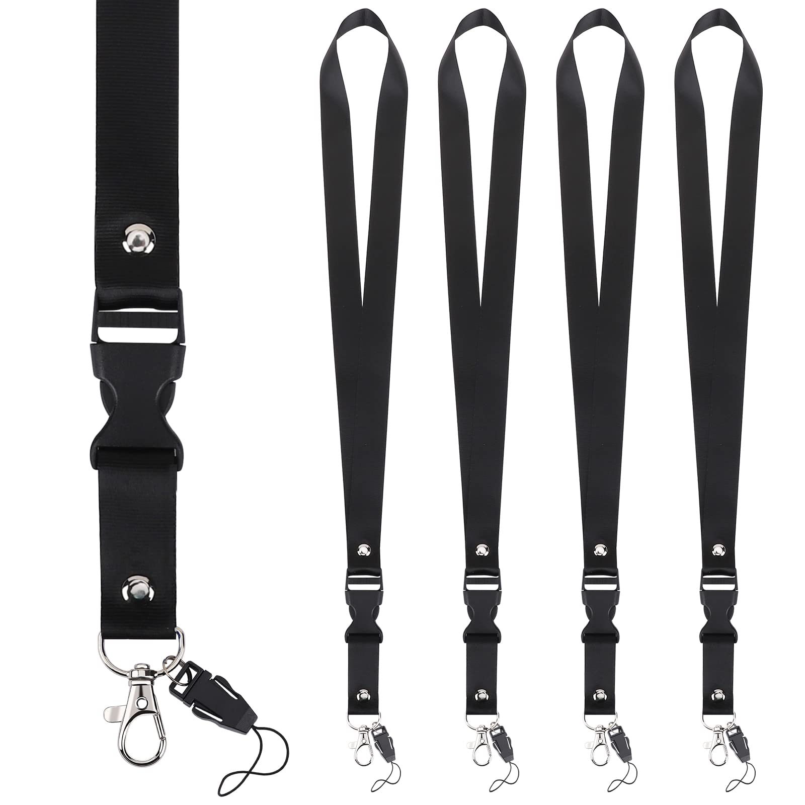 Segus Lanyard Cordino del Collo Nero 5 Pezzi con Fibbia Aragosta Rimovibile Nylon Imitazione Portabadge
