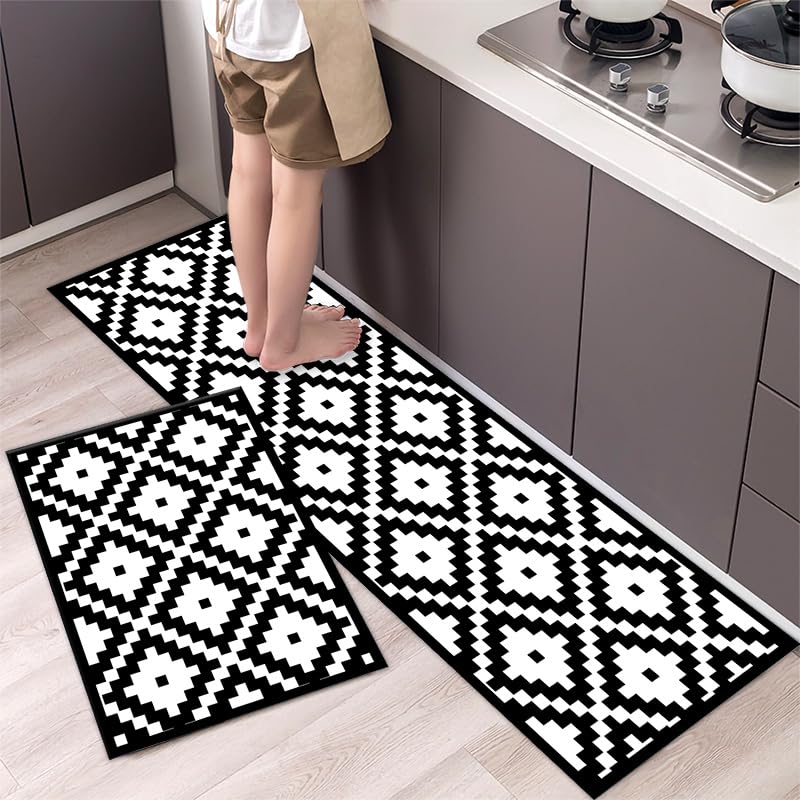 Küchenteppich 50X160Cm Schwarzes Gitter Fussmatte Aussen Küchenläufeh Outdoor Balkon Teppich Waschbar rutschfest Läufer Läufer Flur Küche
