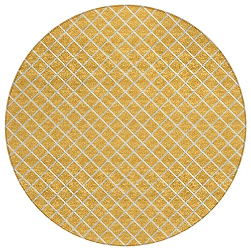 Dalyn Rugs York YO1 Gold 8' x 8' Indoor Outdoor Round Rug, Easy Clean, Machine Washable, Non Shedding, Bedroom, Living Room, Dining Room, Kitchen, Patio Rug