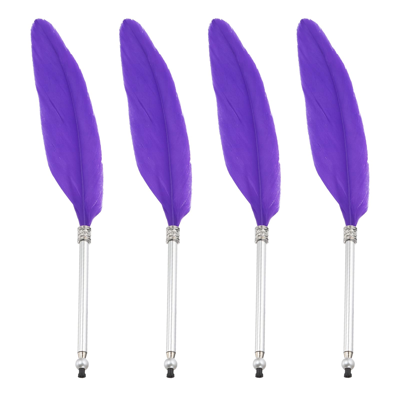 PATIKIL 4 Pcs Feather Ballpoint Pen, Fluffy Vintage Ink Quill Pen Refined Plated Rod Quill Pen for Calligraphy Writing Signature Guest Wedding Gift, Purple
