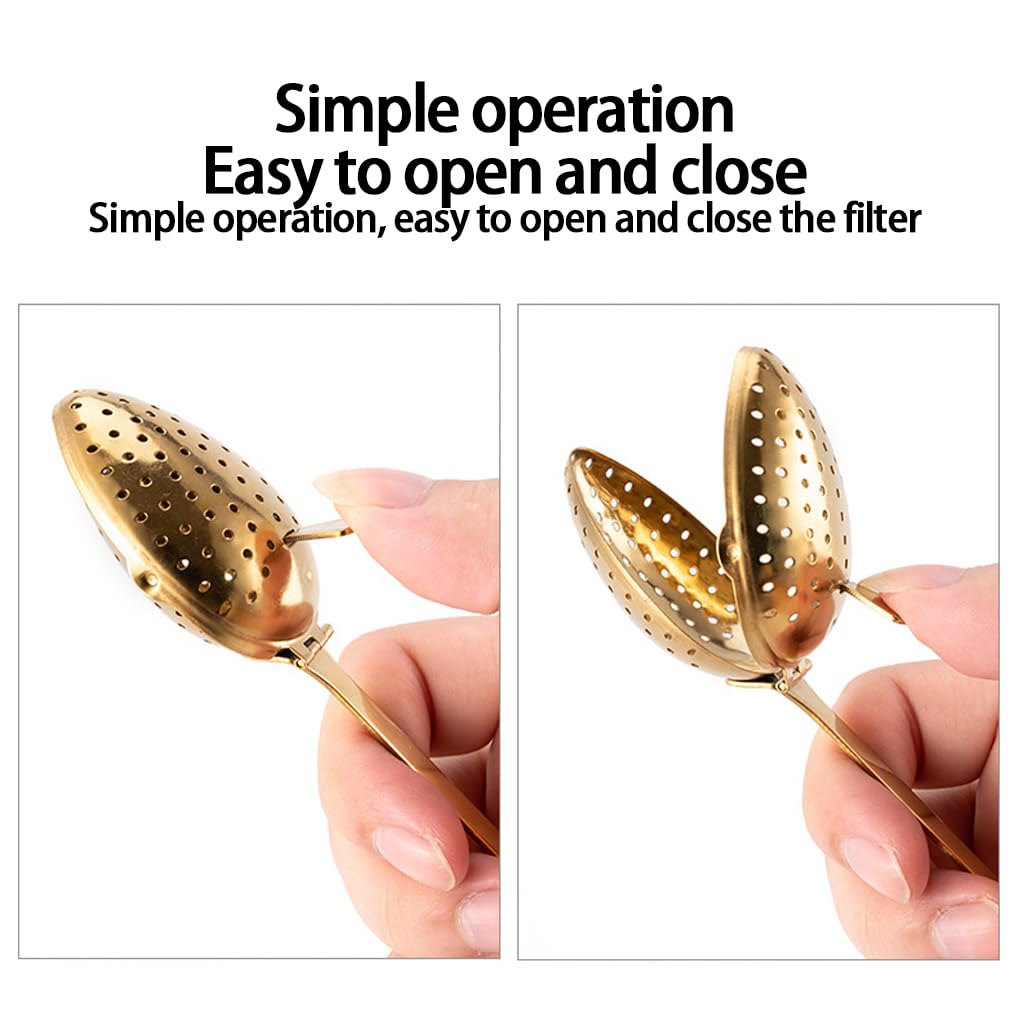 3 stück Edelstahl Tee Ei Feine Mesh Tee Blätter Mit Edelstahl Tee Tee Blätter Reinigen Infuser Löffel Löcher Tee, Gold, 15 * 3.95 * 3.5 cm