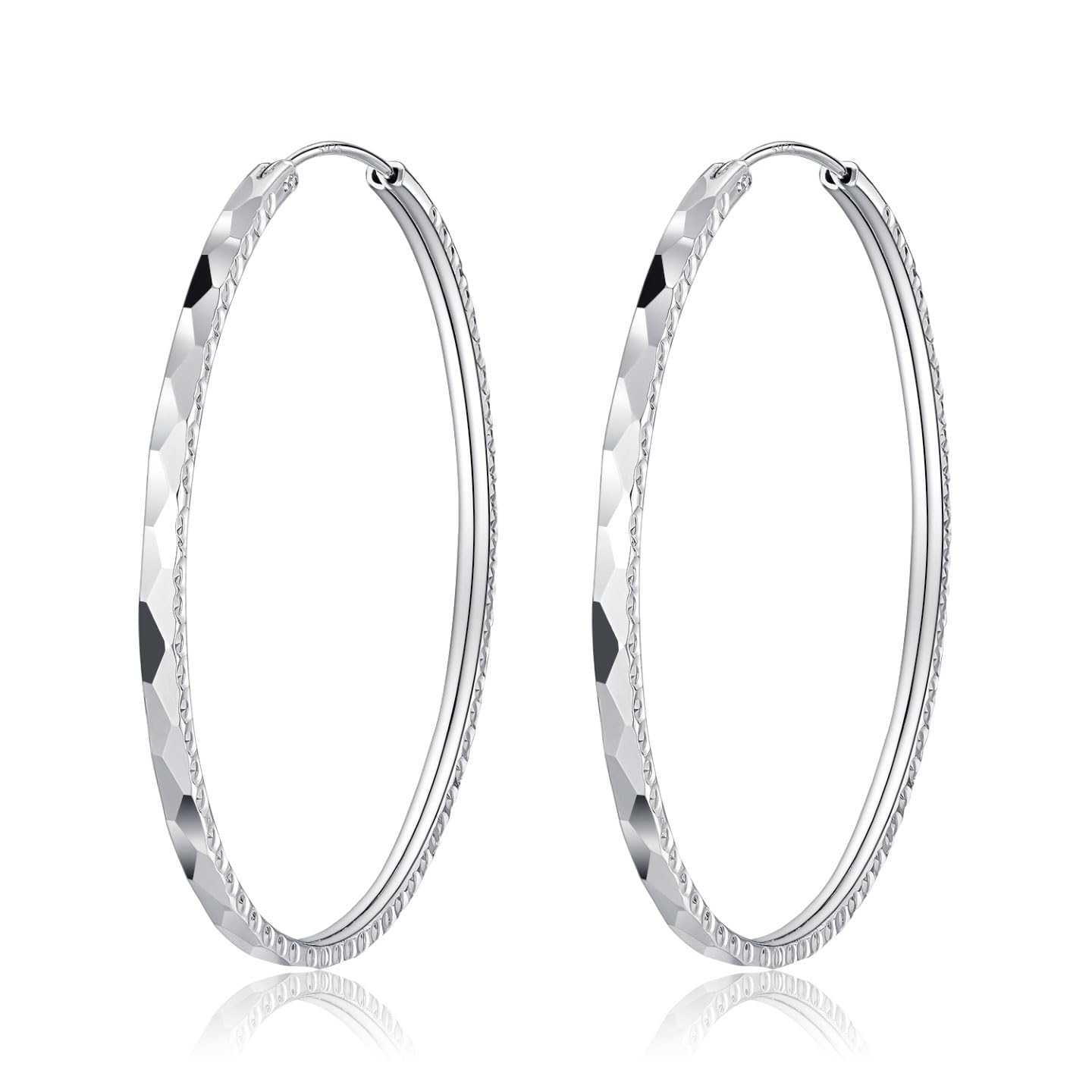 Deyanse Große Silber Creolen Ohrringe für Damen, Klappcreolen Silber 925 Groß, Hypoallergen Polierte Ohrringe Kreolen, 40/50/60mm Durchmesser Runde Kreis Endless Ohrschmuck, Dünne Große Creolen