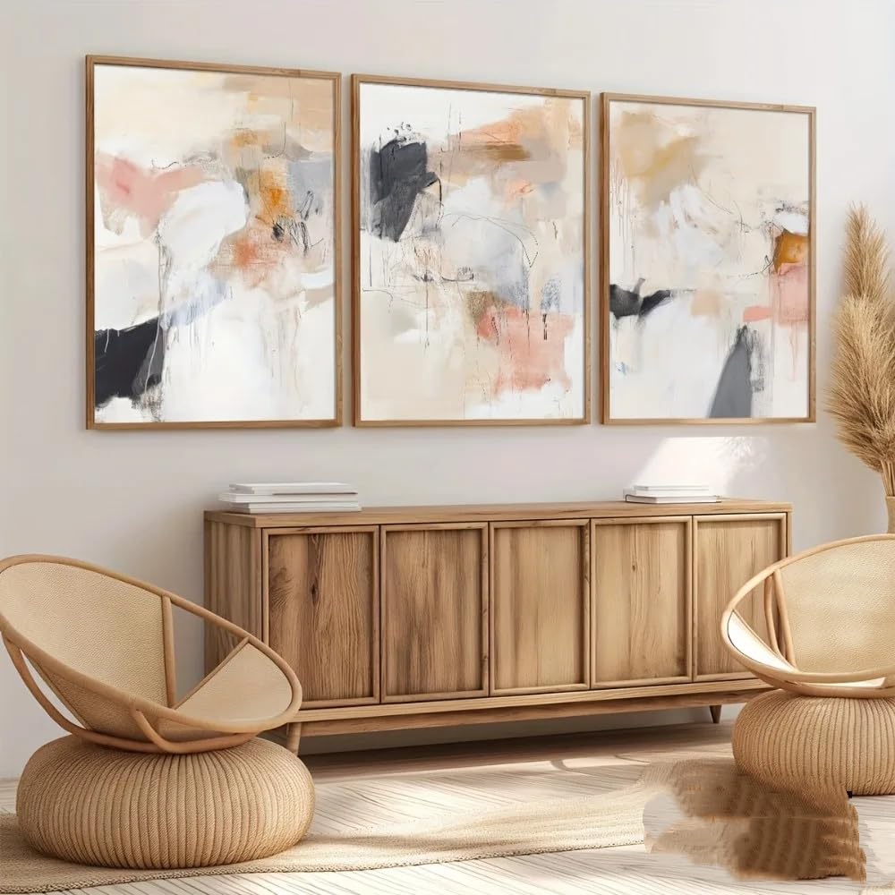 LTjiajuypd Canvas Prints Poster Neutral Beige Blush Pink Abstract Line Wall Decor Art Painting Geometric Room(30x50cm-3Pcs)