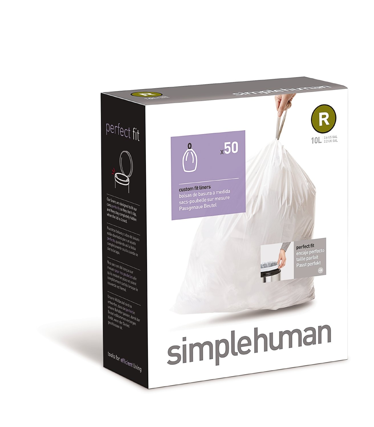 Simplehuman code R, custom fit bin liners, 50 pack