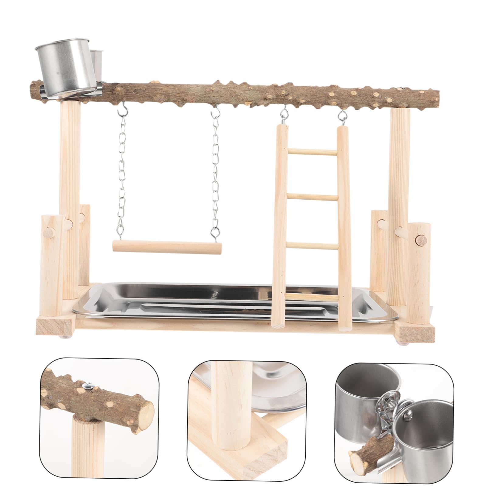 Housoutil Supporto in Legno Per Uccelli Trespolo Da Tavolo Scala e Altalena Parco Giochi Per Pappagalli Ciotola Per Cibo Resistente All Usura Per Uso Duraturo