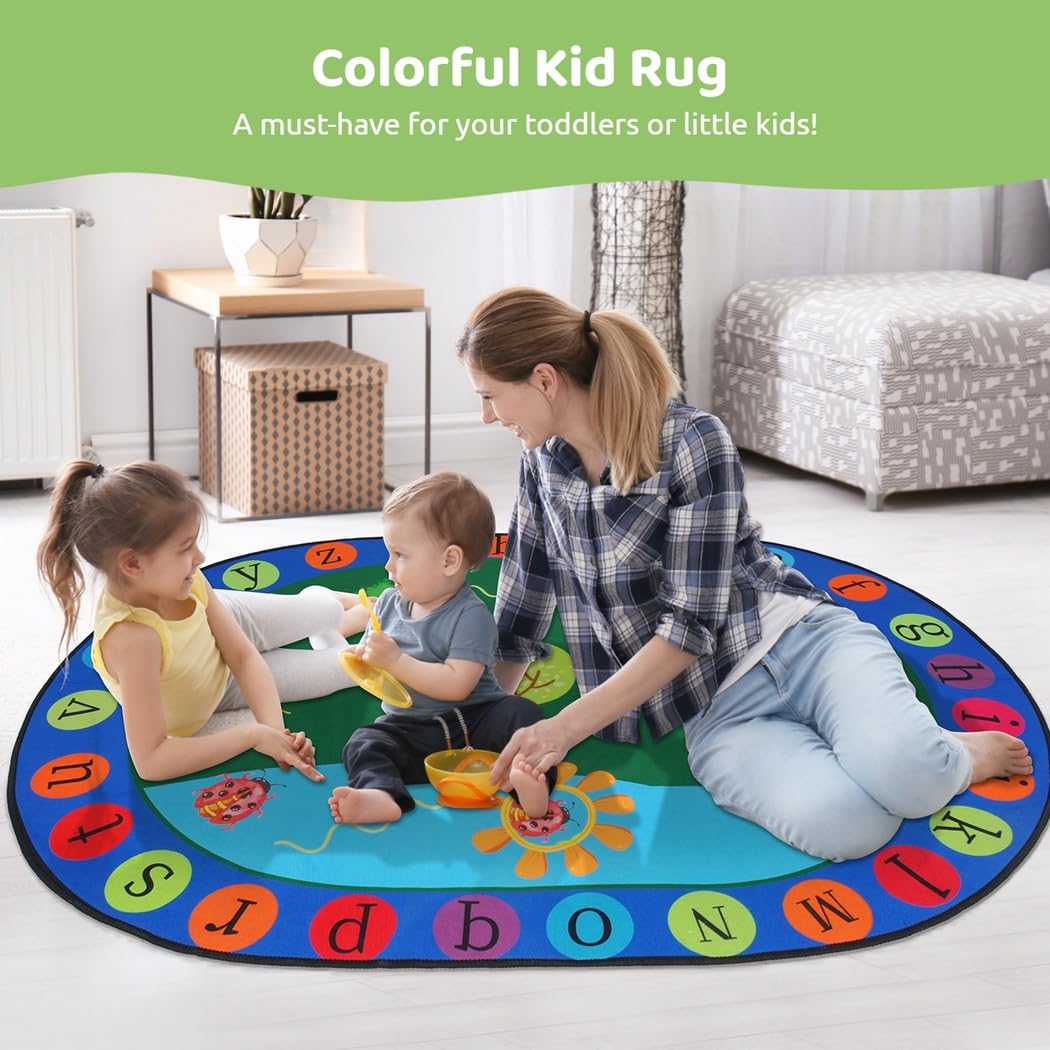Generisch Alphabet-Lernteppich, Lehrteppich und Spielmatte mit bunten Mustern, Groß- und Kleinbuchstaben, rutschfeste Unterseite für Spielzimmer und Schlafzimmer, 47 x 31 Zoll