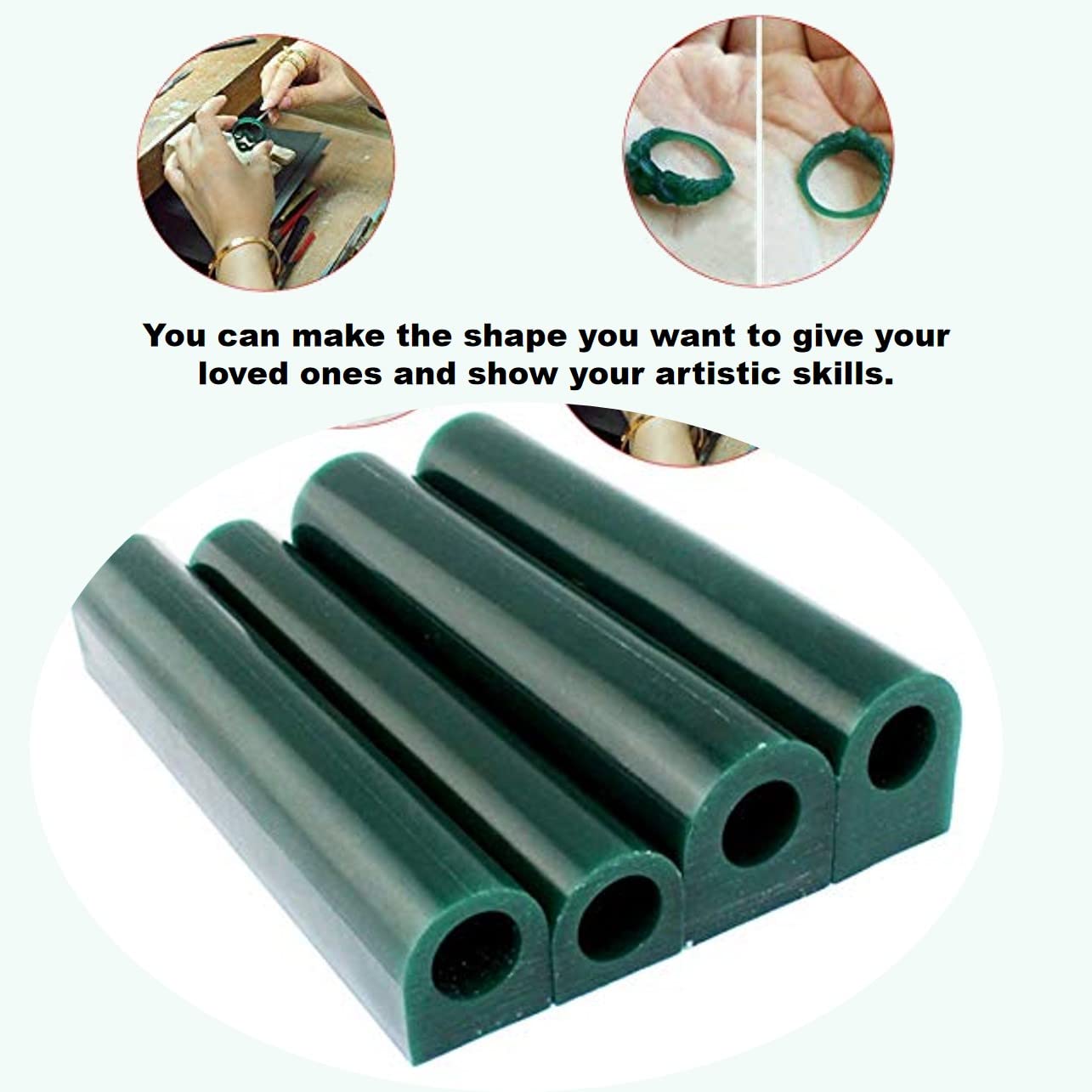 Tubo per colata di cera ad anello, stampo ad anello liscio per gioielli, cera verde dura, strumento di iniezione per tubo per colata di cera da intaglio, stampo in cera per decoupage, scultura in tubo