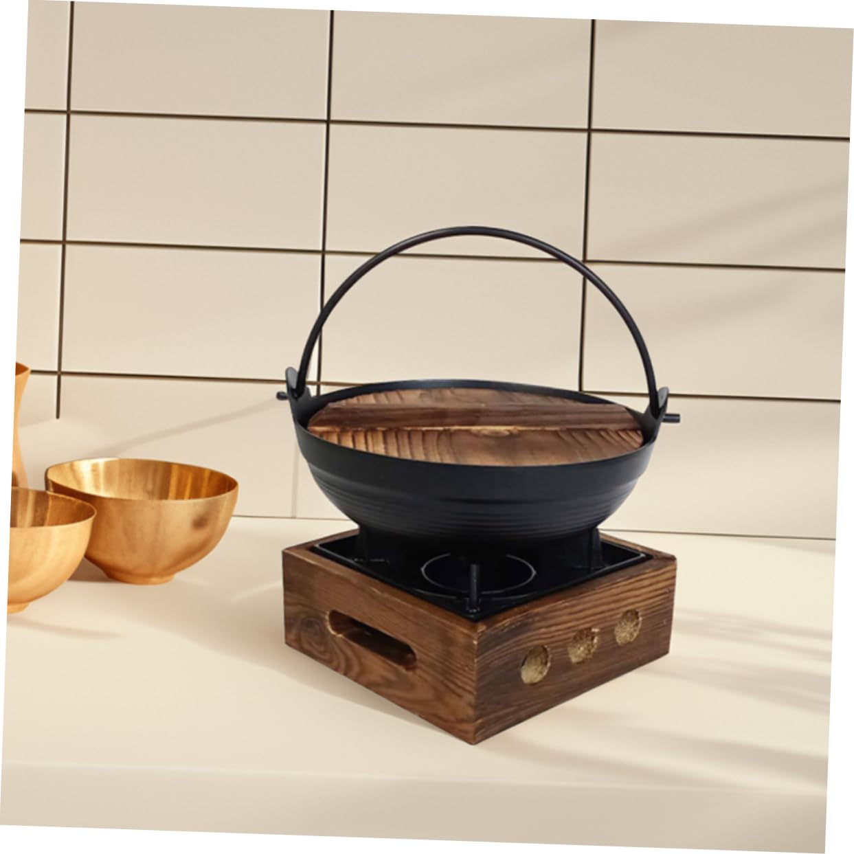 ibasenice Pentola in Ghisa in Giapponese Con Per Gyoza Zuppe Cottura Efficiente Per Esterni e Picnic