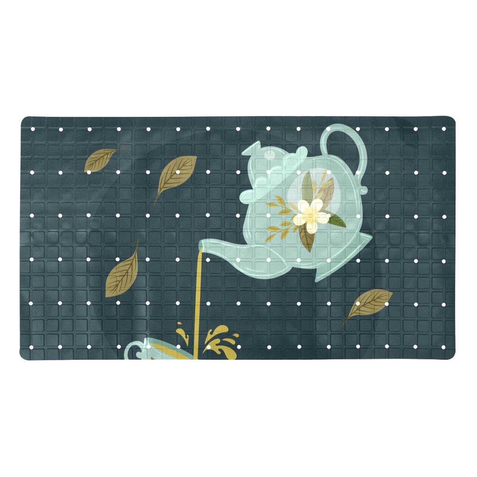 Tapis de bain antidérapant PVC à ventouses rectangulaire avec motif de théière chinoise