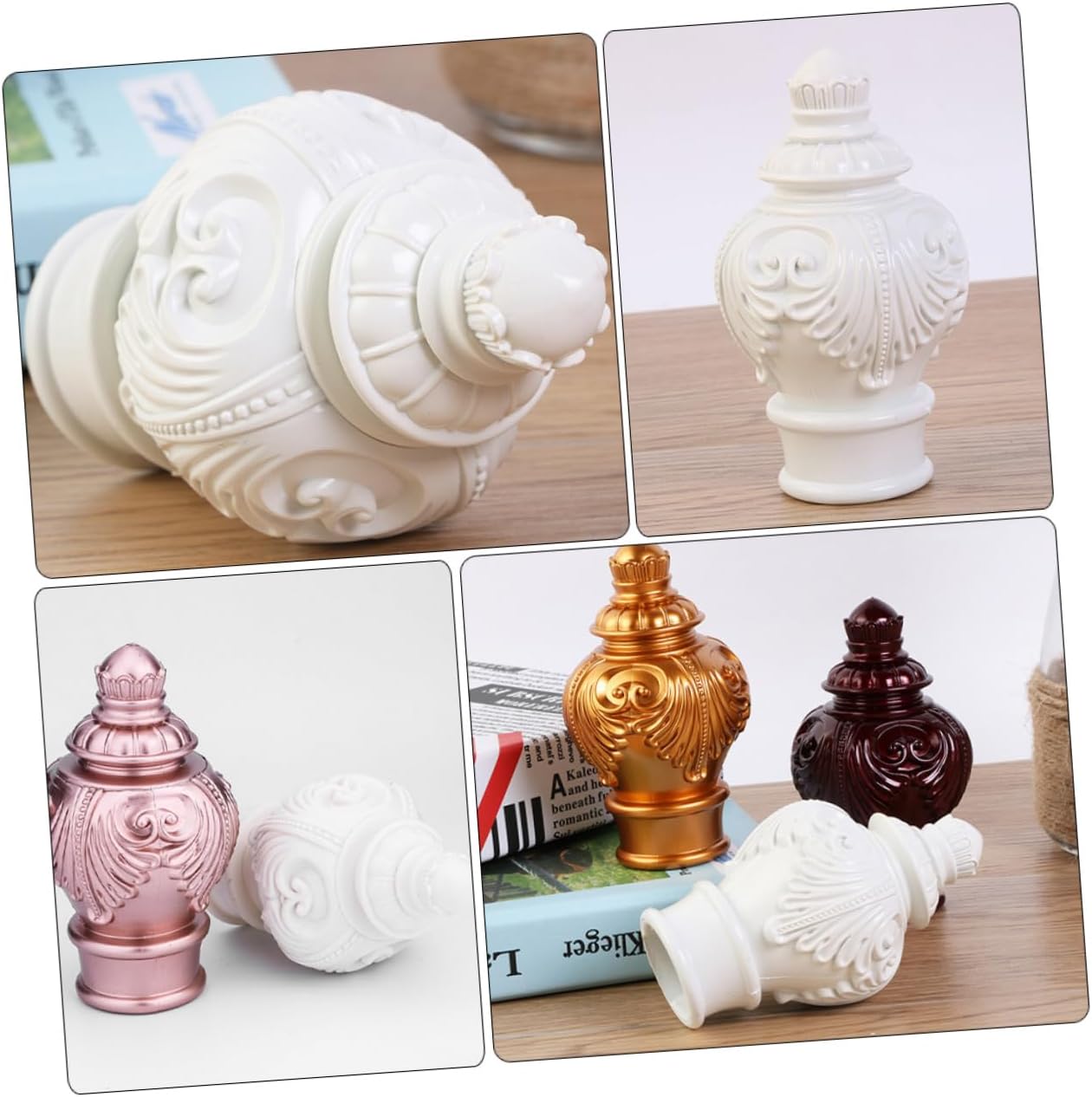Garneck 10pcs Classic Curtain Rod Finials Plastic End Caps Elegant Petal Design for Window Treatments Fits Standard Curtain Poles for Living Bedroom