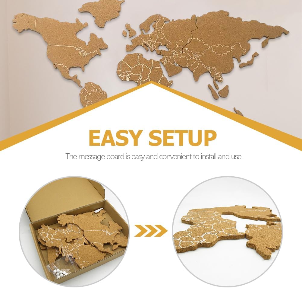 VOSAREA 1 Set Cork Board World Map Self-Adhesive Corkboard Continents Self Adhesive Cork Pin Board Cork Message Board for Wall to Pin, Plan and Document Travels