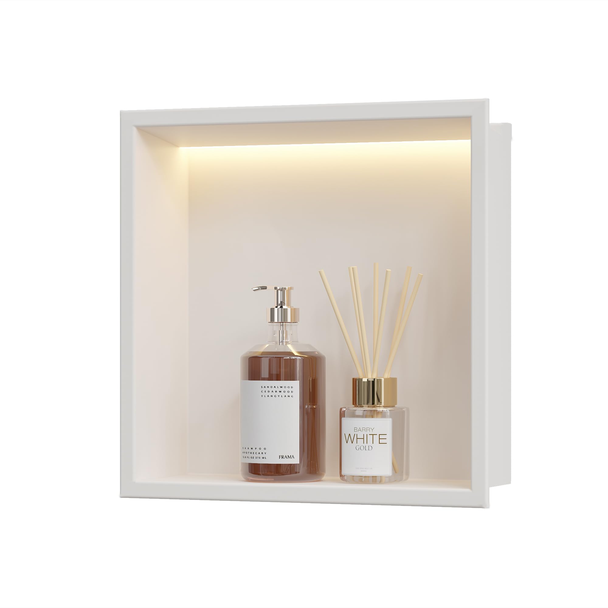 Niche de douche murale en acier inoxydable avec lumière LED, niche de douche encastrée blanche, étagère de rangement simple pour salle de bain, 30x30 cm