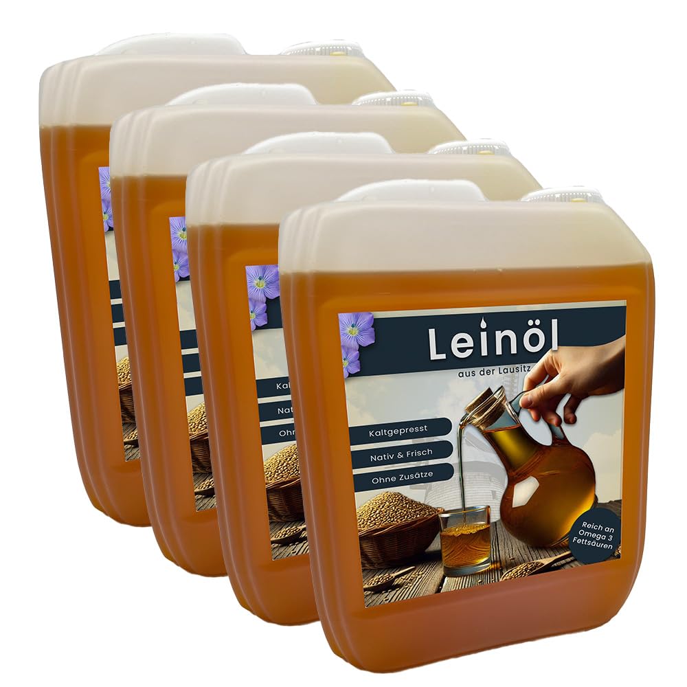 20 Liter Leinöl Leinsamenöl frisch nativ kaltgepresstes Leinöl für gesunde Energie 4 x 5 Liter