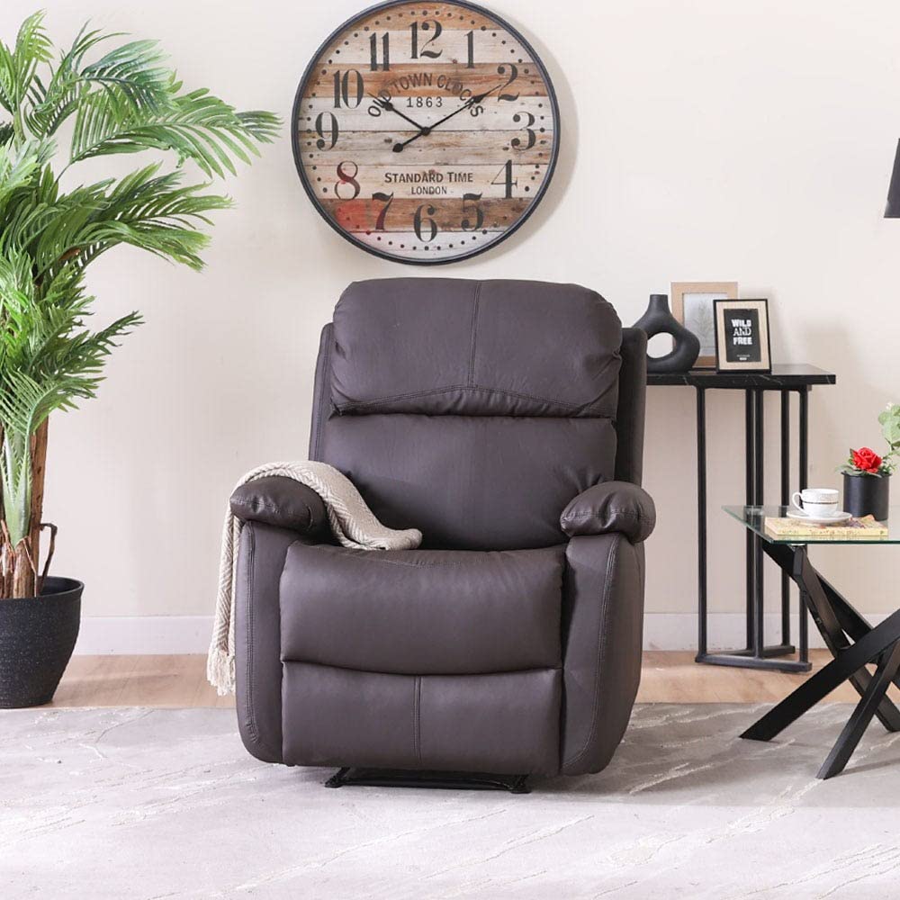 Danube Home Gabriel 1 Seater Leather Manual Recliner I Modern Design One Seat Relaxing Chair I Living Room Furniture L 95 x W 82 x H 98 cm, L 95 x W 162 x H 78 cm - Taupe