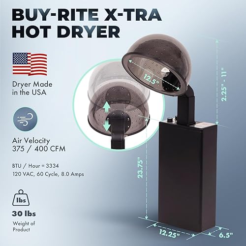 Miniatura 2 de Buy-Rite X-TRA Hot - Secador de pelo profesional con capucha de 980 W con temporizador, 4 ajustes de calor, capucha ajustable extragrande, filtro