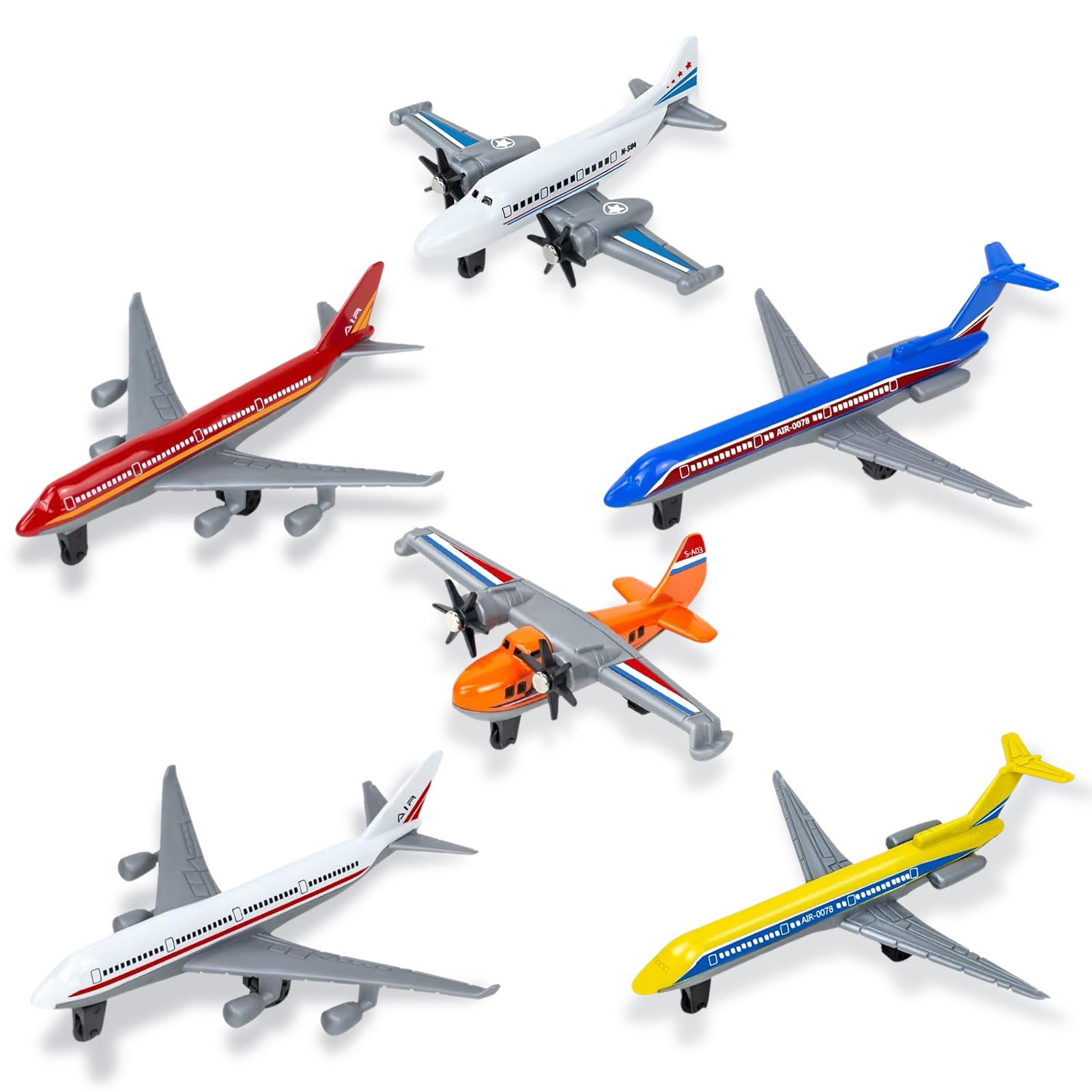 OPVXZAD Lot De 4 Mini Avions Métal - Modèles Avions Passagers Rétractables, Jouet Éducatif Enfant Garçon, Thème Voyage & Décoration Anniversaire