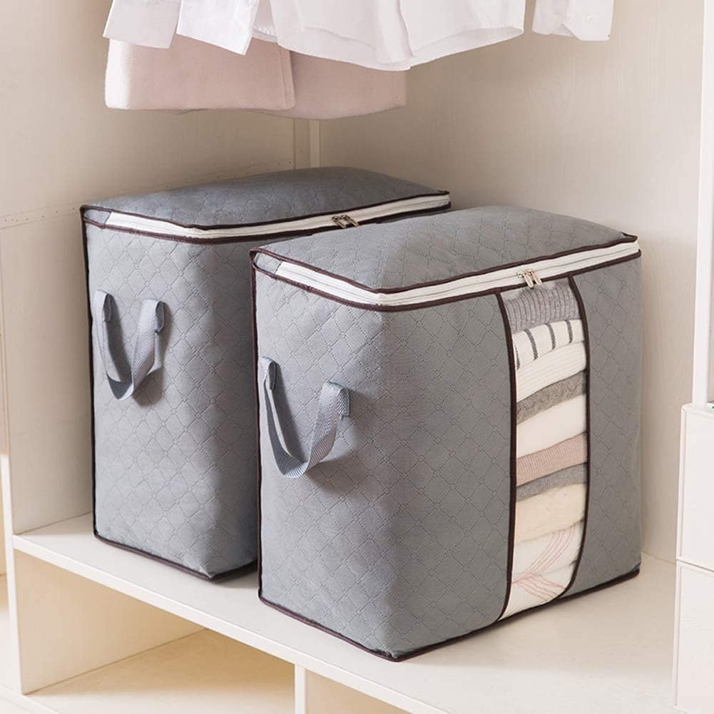 Foldable Storage Bag Clothes Organizer[46 * 48 * 28] [1Pack] Storage Bag Organizer with Reinforced Handle Thick Fabric for Comforters, Blankets, Bedding, Foldable with Sturdy Zipper, Clear Window