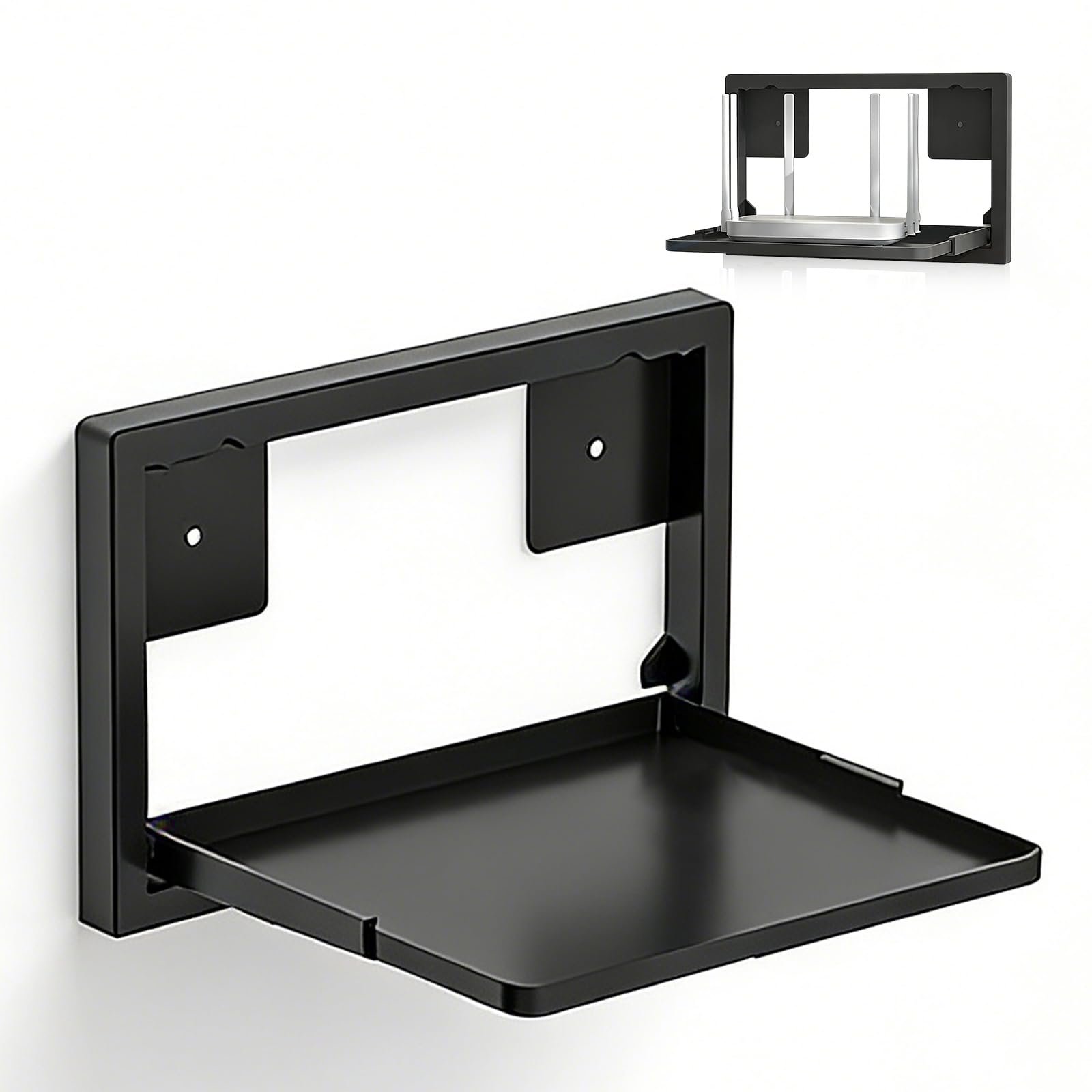Router Wandhalterung, Faltbar Router Schrank Wandregal Ohne Bohren Schwarz WLAN Box Regal Halterung Wand für Routers TV-Box Hi-Fi Spielkonsolen 27.6 X 21.6 X 2 cm