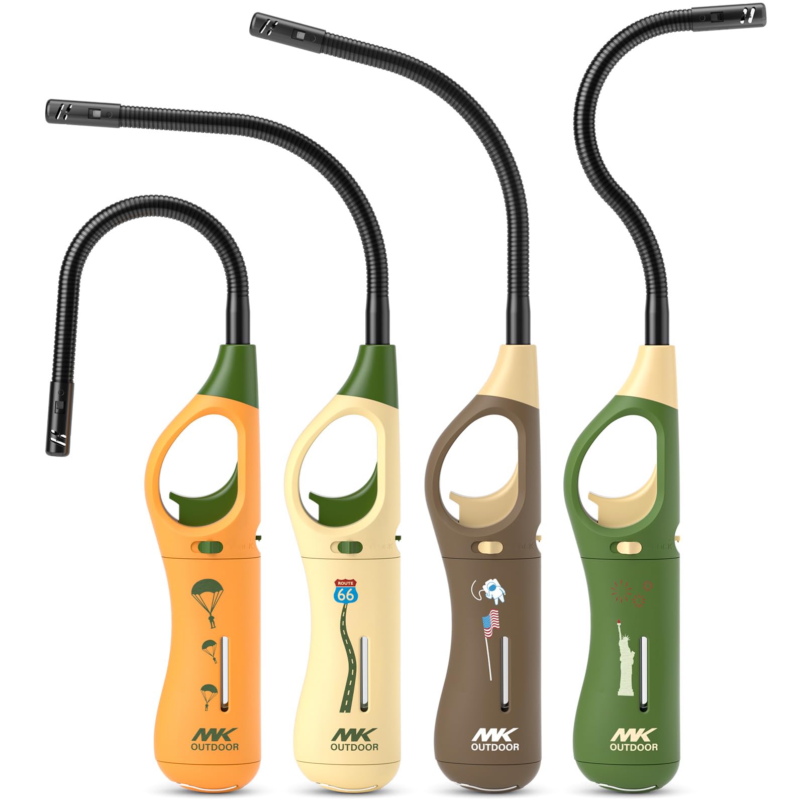 MK Lighter 4-Pack Lighters Long 9-Inch Extra-Long 360 Flexible Neck Multipurpose Long Lighter Refillable Adjustable Flame Lighters for