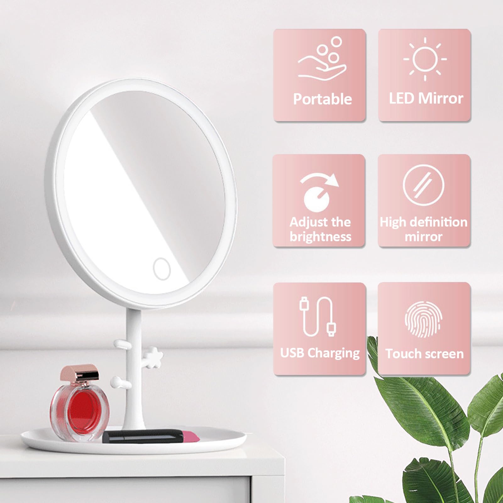 Espejo De Maquillaje Con Luz LED De 3 Colores - Plegable, Recargable Y Con Brillo Ajustable, Ideal Para Casa Y Viaje