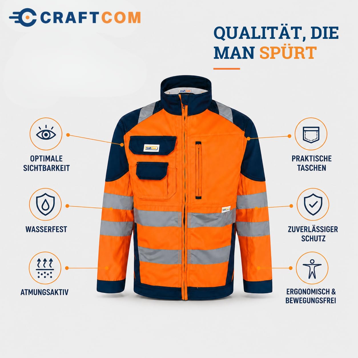 Generisch CraftGear Arbeitsjacke Herren Herbst - Reflektierende Jacke Arbeitskleidung Arbeitsjacke Männer Warnschutzjacke