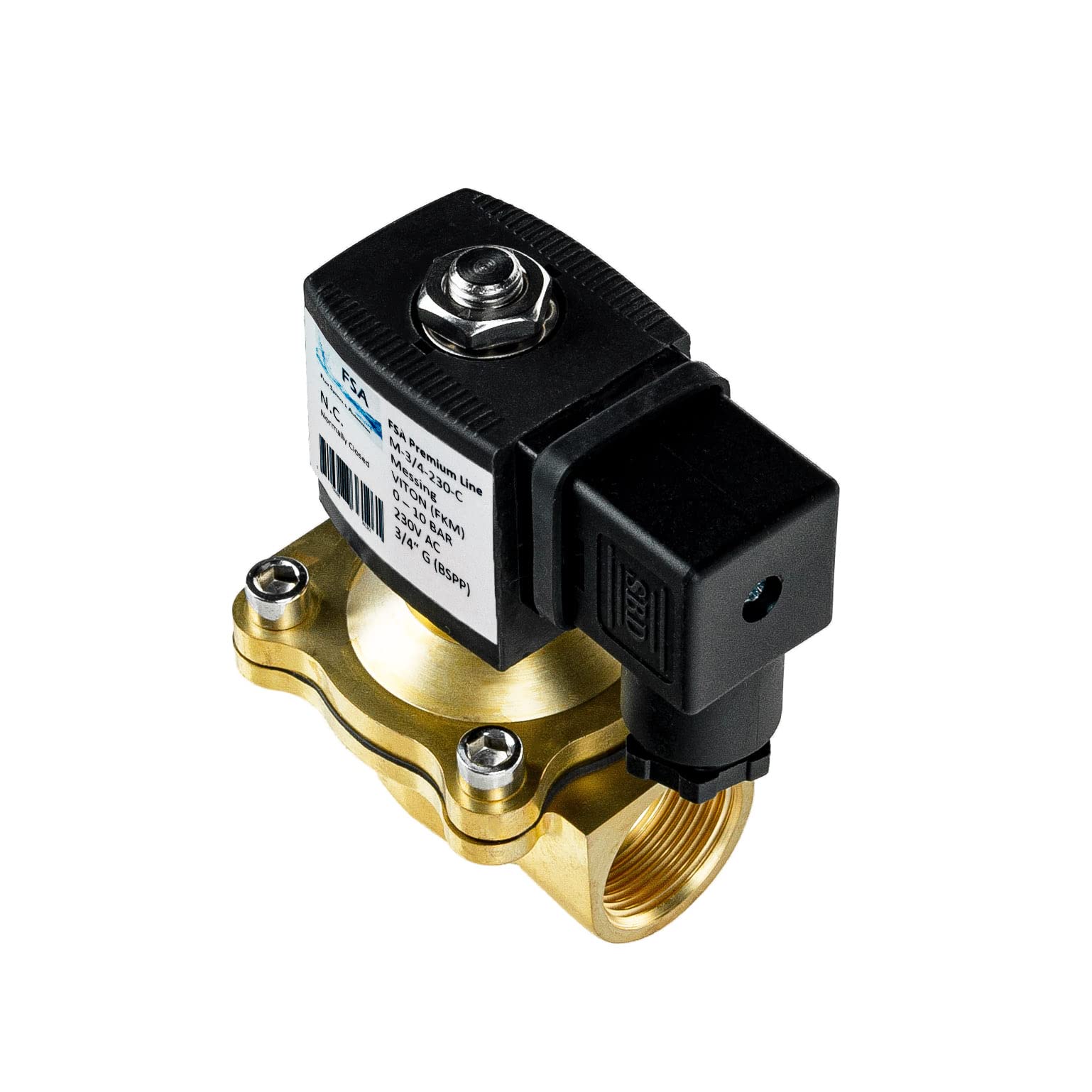 FSA électrovanne laiton 3/4" 230V AC 0-10 bar Viton fermé sans courant