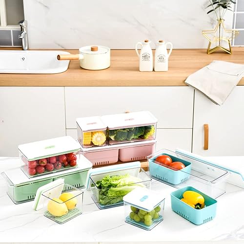 Miniatura 7 de Lille Home - Organizador de contenedores de almacenamiento apilables con bandeja de drenaje extraíble, para refrigeradores, gabinetes, encimeras y