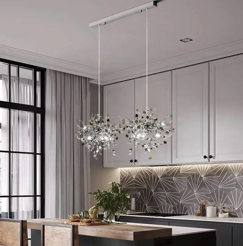 Lampes suspendues lustre moderne chromee 2 tetes salon suspension industrielle