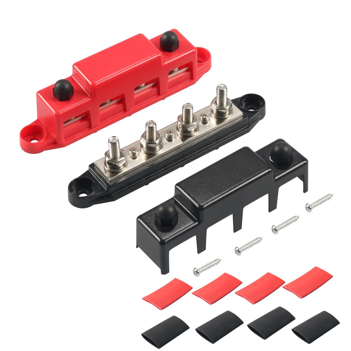 150A Sammelschiene 12V - 48V DC Sammelschiene M8 Messing Verteilerblock für Geländewagen Boot Camper (Rot+Swchwarz)