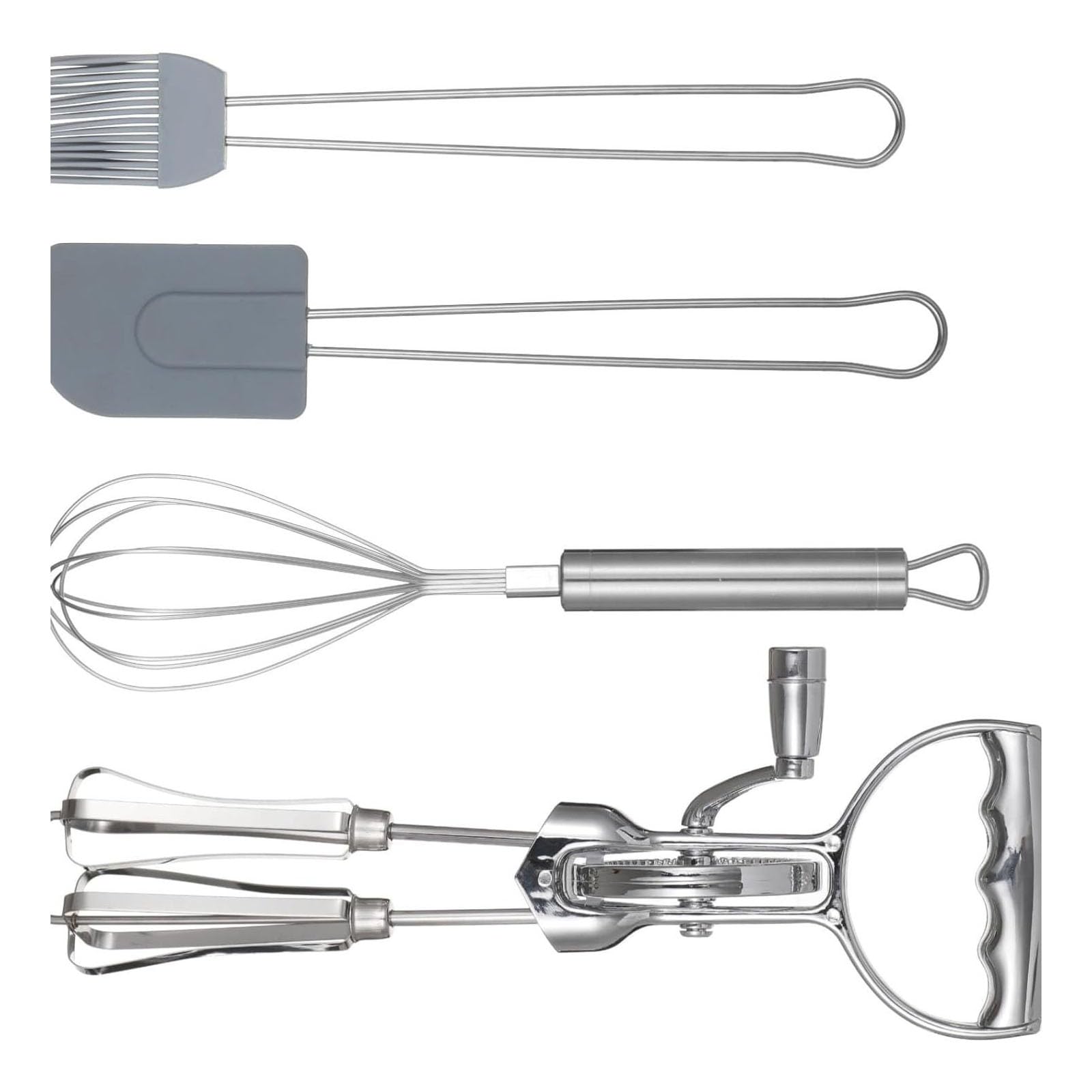 Kalttoy Rotating Eggs Mixers Set 4PCS with Ergonomic Grip Manual Eggs Whisks Set for Smooth Dough Blending and Whisking Ergonomic Beater with Silicone Spatula