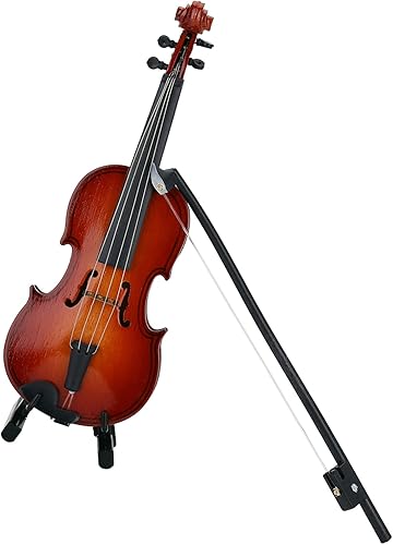 Mini modelo de violín de madera, instrumentos musicales en miniatura, violín con lazo, soporte, estuche de almacenamiento, violín, casa de muñecas,