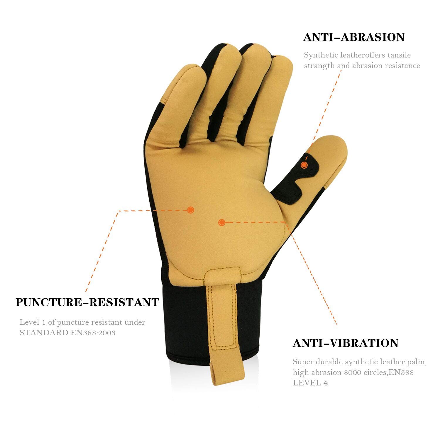 Guantes de protección contra vibraciones ISO10819 EN388, guantes de seguridad resistentes a los impactos, guantes mecánicos antivibraciones, guantes de absorción de golpes, guantes de
