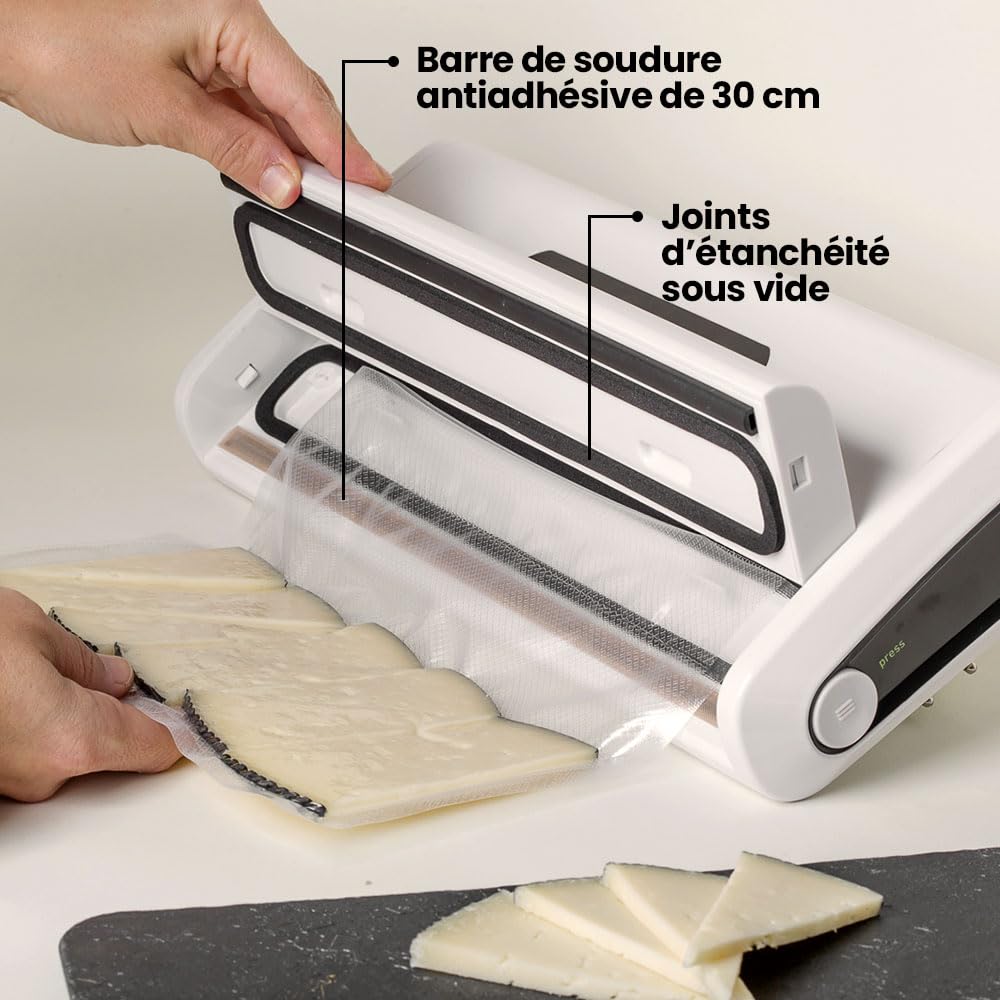 ELMA Machine sous vide domestique V Start, machine sous vide alimentaire | Taille compacte, emballage automatique avec barre d'étanchéité de 30 cm | Blanc, 34 x 15 x 7 cm, 175 W | Comprend des sacs