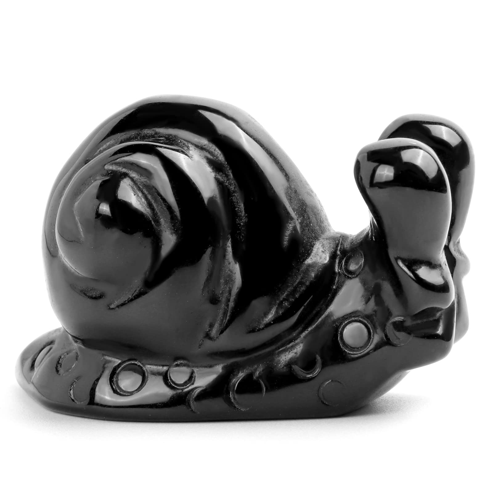Crystal Snail Decor Figurine, 2" Hand Carved Healing Reiki Animal Gemstone Statues Toy Pocket Garden Decoration Sculpture for Home Office (Black Obsidian)