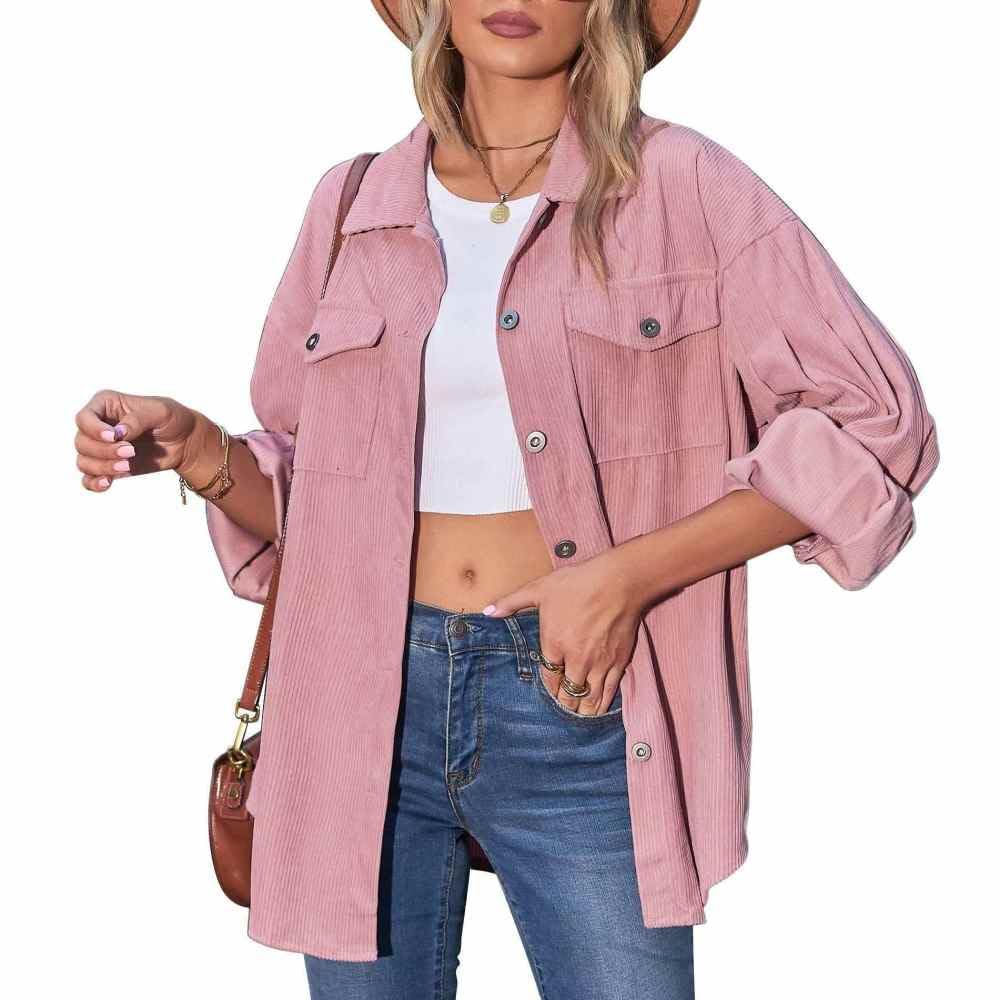 Top Femme Chic Et Élégant,Chemise en Velours Côtelé pour Femme Chemise Boutonnée Veste Décontractée Veste Revers Bleu Manches Lanterne Tops Chemisier Vintage Chemise À Manches Longues avec P