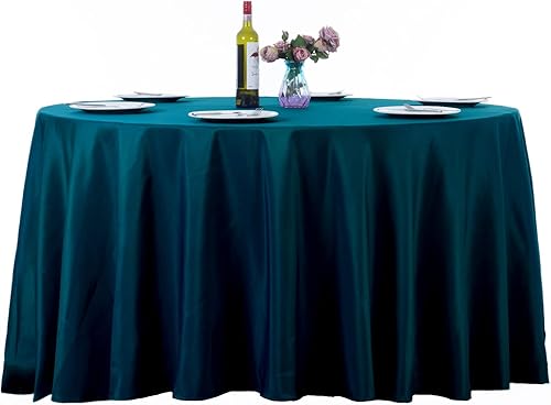 Miniatura 1 de Ascoza Paquete de 2 manteles redondos color azul pavo real de 108 pulgadas en tela de poliéster lavable para bodas, banquetes, restaurantes, fiestas