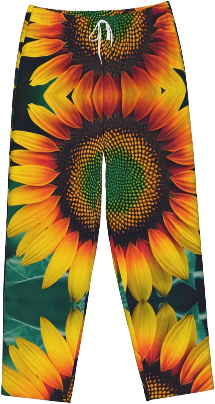 Rainbow Sunflowers Print Cozy Christmas Pajama Pants,Flannel Pajama Bottoms,Cater To Various Body Types