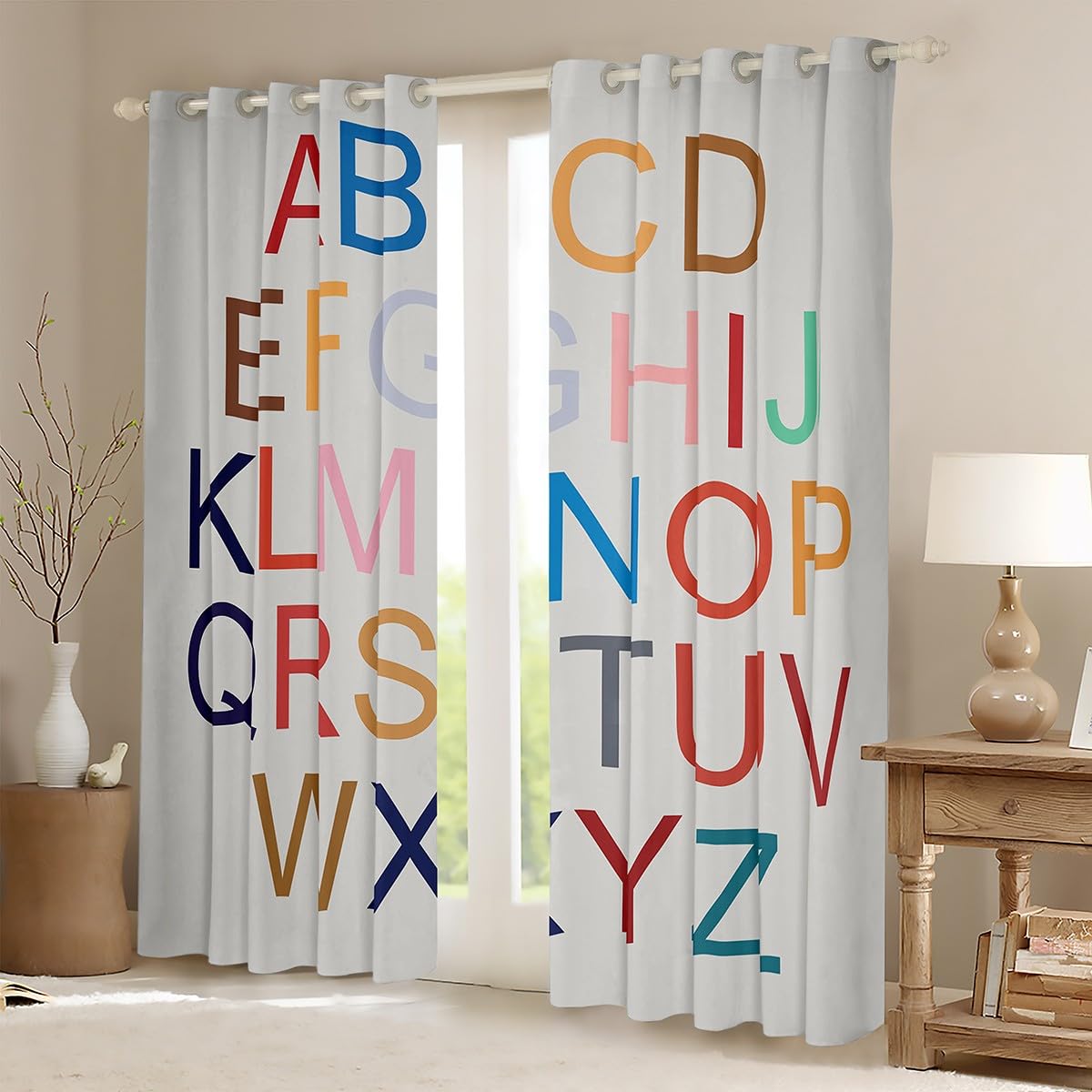 Castle Fairy 3D Alphabet Window Curtains,Colorful Alphabet Curtain,English Alphabet Window Drapes for Kids Teens Boys Young Man,Modern Bedroom Decorative,Learning Alphabet Curtain,42Wx63L