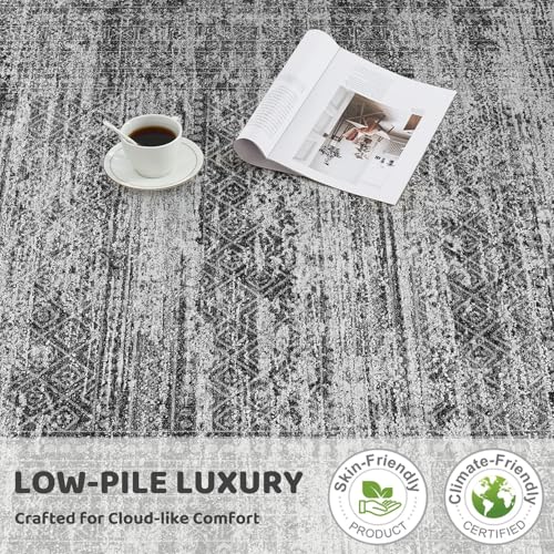 3x5 Area Rug Living Room Rugs - Washable Neutral Modern Abstract Soft Thin Rug Indoor Floor No Slip Rug Carpet for Bedroom Under Dining Table Home Office Decor - Dark Gray