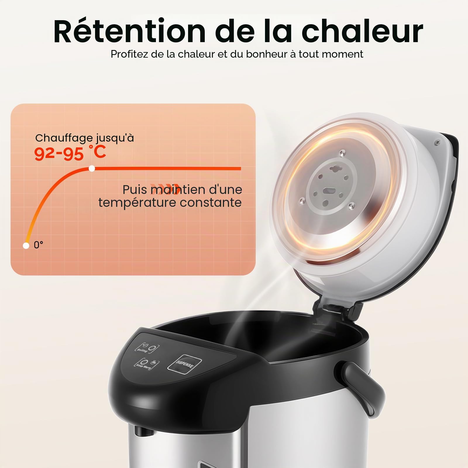 Distributeur d'eau chaude 4 L Bouilloire Bouilloire Thermopot Distributeur électrique d'eau chaude thermos 750 W (Noir)