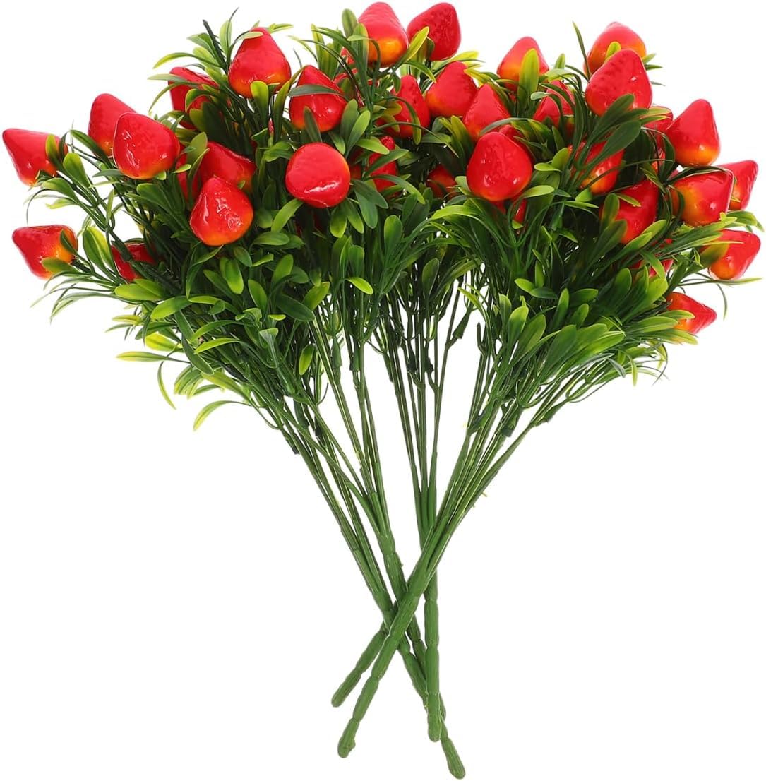 Niltracy 5pcs Artificial Strawberry Stems - Faux Red Berry Branches for Home Decor, Party, and Photography Props