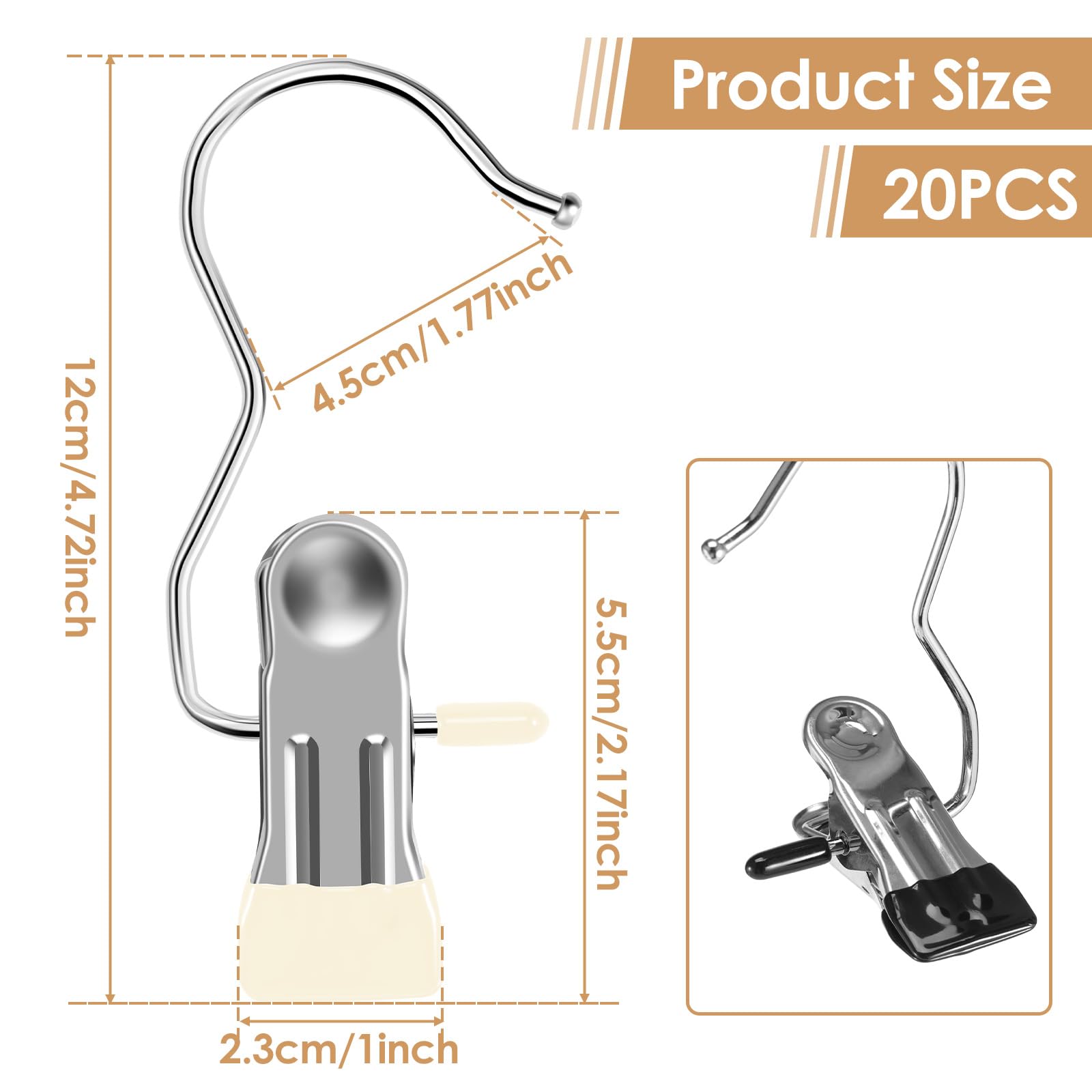 Legging Organizer for Closet Hanging, Metal Yoga Pants Hangers 20 Pack Hanging Clips, 360° Rotating Space Saving Hanger Clips w/Rubber Coated Hanging Closet Organizers and Storage (20, Beige)