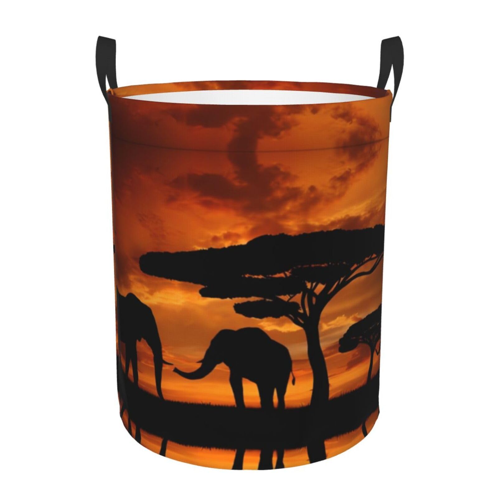 S Circular Hamper – Collapsible Elephant Print Laundry Basket