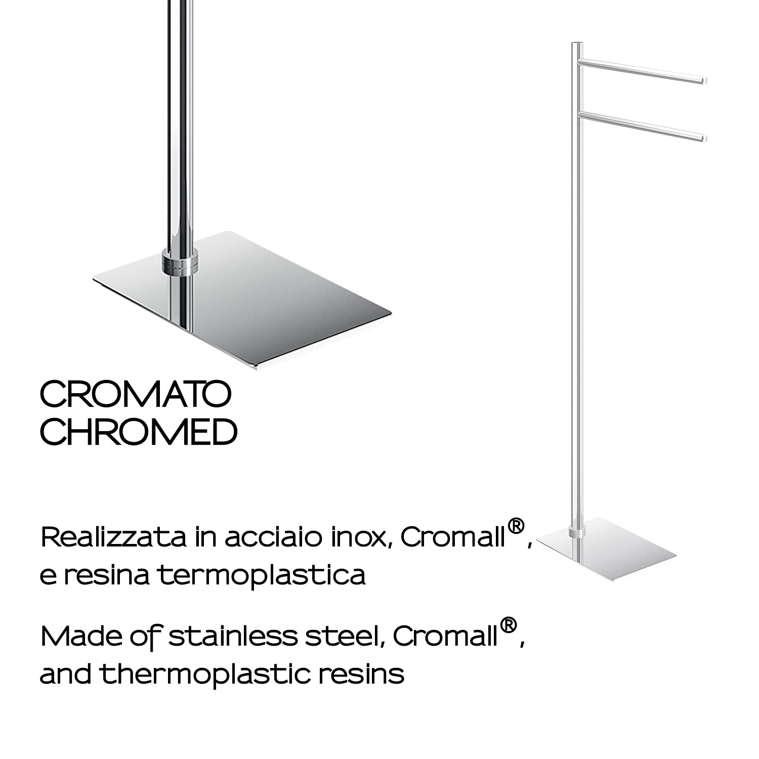GEDY G-Seul Piantana Porta Asciugamani Cromato, Misure 83,3 x 34 x 14 CM, Porta Asciugamani da Terra in Acciaio Inox e Cromall®, Brugola da 4mm Inclusa