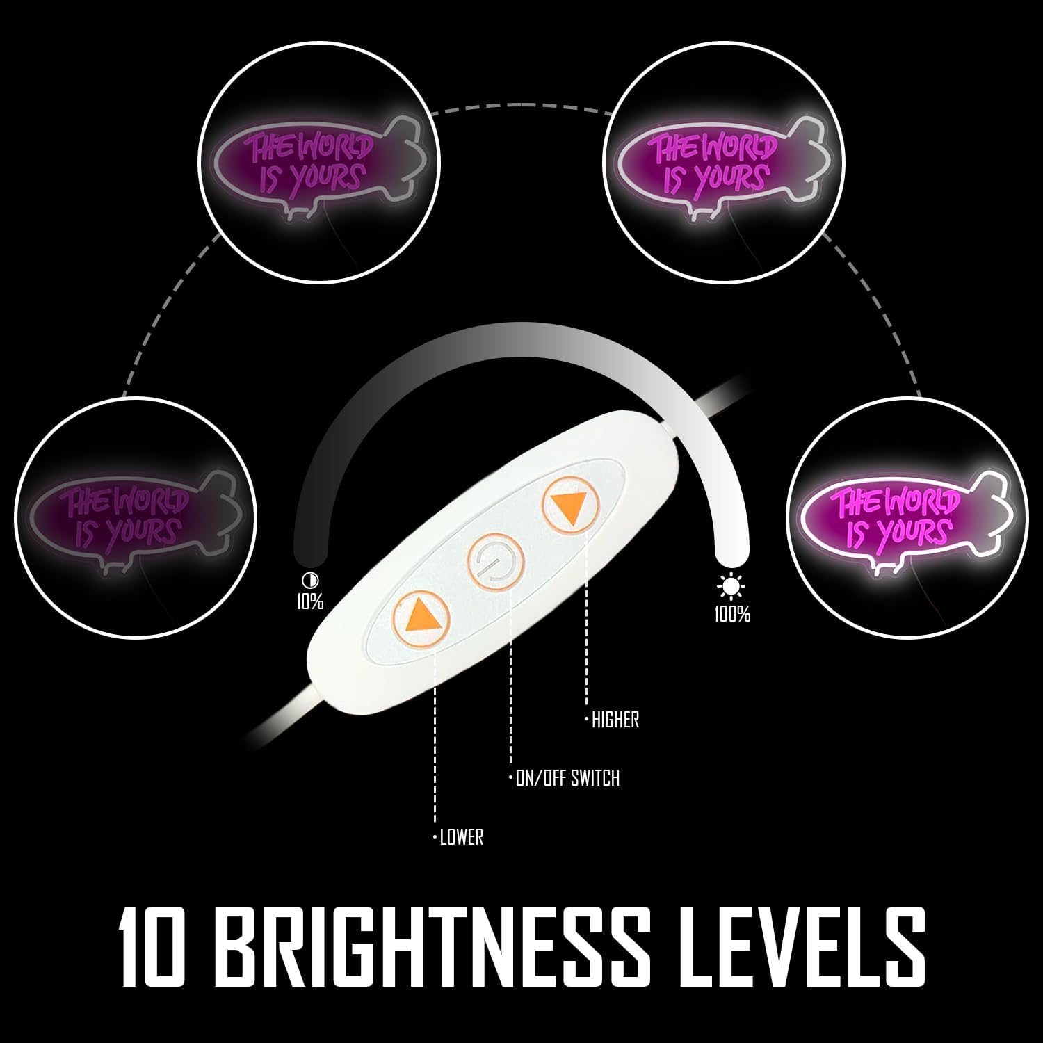 The World Is Yours Neon Signs for Wall Decor Dimmable Airship Led Neon Signs Light Up Signs for Bedroom Wedding Neon Lights Signs for Valentines Day Bar Club Decor Birthday Party Gift - Image 3