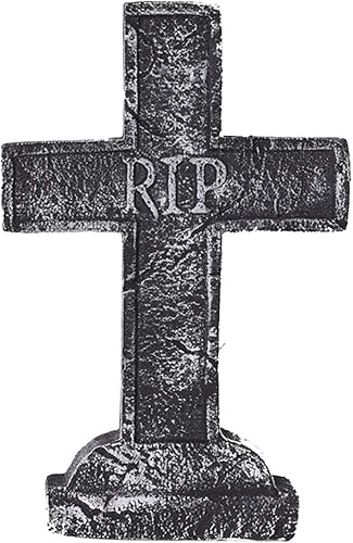 PartyKindom Decoración para el hogar de Halloween, piedra sepulcral de la cruz de Halloween, casa encantada, accesorio de piedra, decoración de