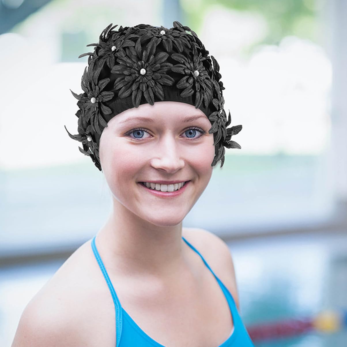 Toyvian Bonnet De Bain Femme Élastique Floral Protection Cheveux Bonnet De Natation Été Piscine