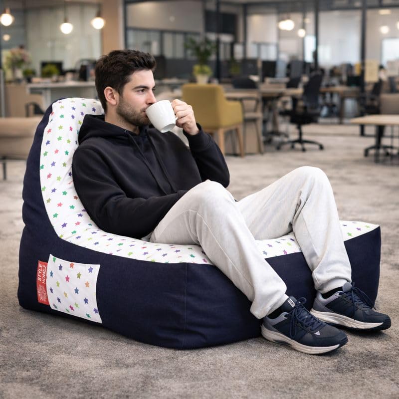 Image of Style Homez Urban Design Denim Canvas Star Printed Chair Bean Bag XXL Size Filled with Beans Fillers